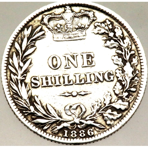 1174 - 1886 Silver Shilling of Queen Victoria - Young Head. P&P Group 1 (£14+VAT for the first lot and £1+V... 