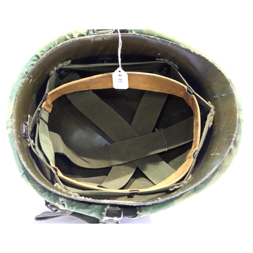 1243 - Vietnam War Era US M1 Helmet with reversible Mitch Cam cover and 1965 dated liner. P&P Group 2 (£18+... 