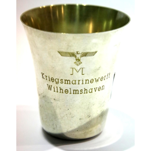 1252 - WWII Kriegsmarine Engraved Goblet for the Naval Dockyard, Wilhelmshaven. P&P Group 1 (£14+VAT for th... 