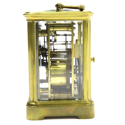 1284 - French brass carriage clock by Aiguilles with two keys. P&P Group 3 (£25+VAT for the first lot and £... 