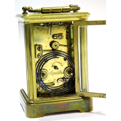 1284 - French brass carriage clock by Aiguilles with two keys. P&P Group 3 (£25+VAT for the first lot and £... 