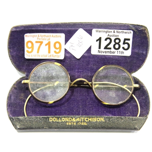 1285 - Cased set of Dolland and Aitchison vintage glasses of tortoiseshell and yellow metal. P&P Group 1 (£... 