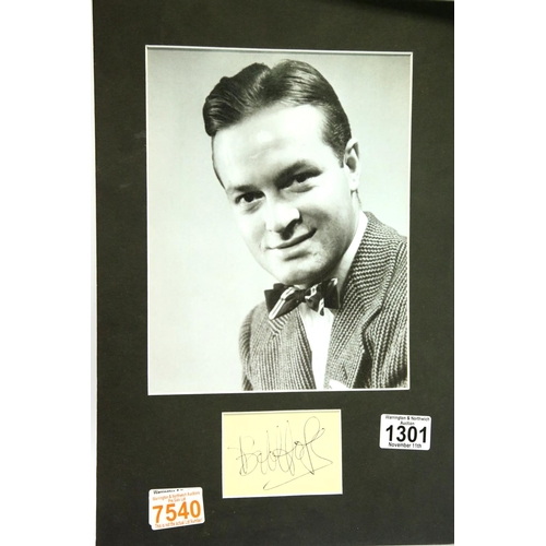 1301 - Bob Hope, framed signature with publicity shot photograph, 24 x 19 cm, with no CoA. P&P Group 1 (£14... 