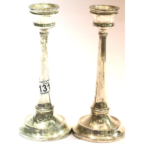 1315 - Hallmarked silver pair of weighted candlesticks, H: 23 cm, Birmingham assay. P&P Group 1 (£14+VAT fo... 