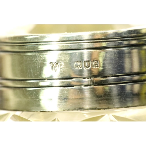 1326 - Cut glass dressing table jar with silver collar, hallmarked London 1920, H: 14 cm, Edwardian cut gla... 