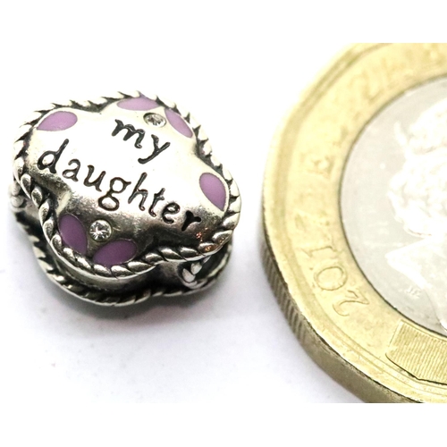 1104A - Genuine Chamilia sterling silver Daughter charm. P&P Group 1 (£14+VAT for the first lot and £1+VAT f... 