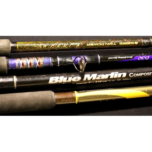 1550 - Four boat fishing rods, including Shimano Twin Power. P&P Group 3 (£25+VAT for the first lot and £5+... 