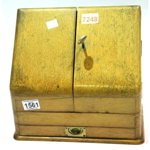 1561 - Early 20thC walnut stationery box, two doors locking with fitted interior and single drawer. Not ava... 