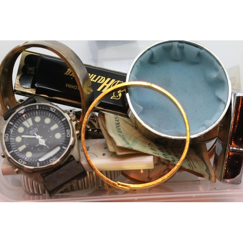 108 - Selection of mixed items including costume bangles, ladies and gents watches (some without straps) h... 