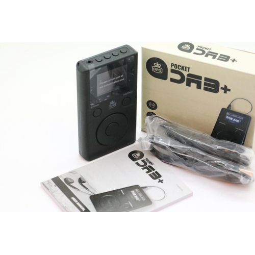 109 - Pocket DAB+ radio with earphones, inbuilt rechargeable battery; has an auto adjusting clock – in wor... 