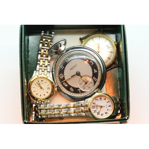 117 - Two ladies watches, Rotary and Citizen gents wristwatch and an Ingersoll pocket watch. P&P Group 1 (... 
