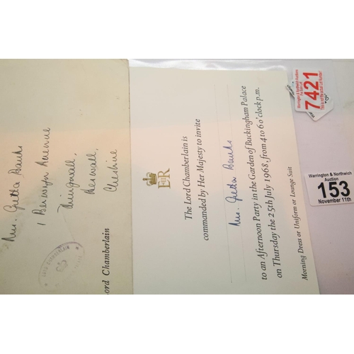 153 - 1968 invitation to a Buckingham Palace Garden Party, with envelope from the Lord Chamberlain. P&P Gr... 