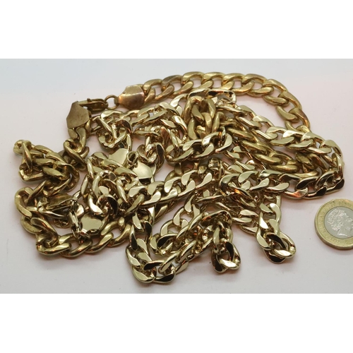 126 - Three yellow metal curbed link chains. P&P Group 1 (£14+VAT for the first lot and £1+VAT for subsequ... 