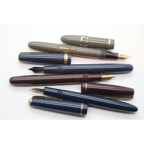 136 - Parker Junior 14ct gold nib with pump action fill, two Watermans W3 with 14ct gold nib and a Waterma... 