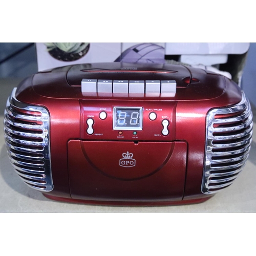 169 - Red, 3-in-1 FM/AM Radio, CD and Cassette player, boxed. GPO PCD299, in working order. Not available ... 