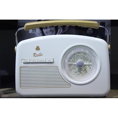 55 - Cream GPO Rydell retro portable DAB+ / DAB band III / FM digital radio with retro dial face; in work... 