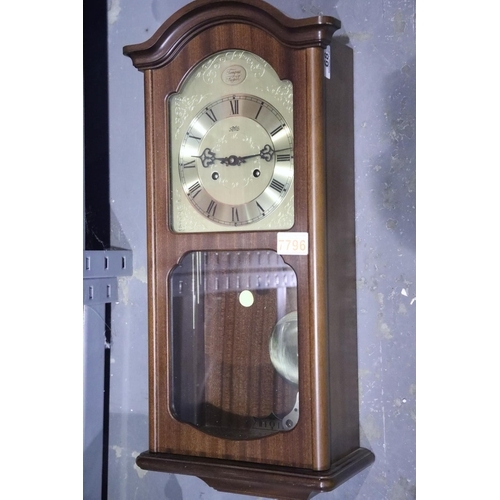 68 - Modern mahogany effect cased wall clock. Not available for in-house P&P