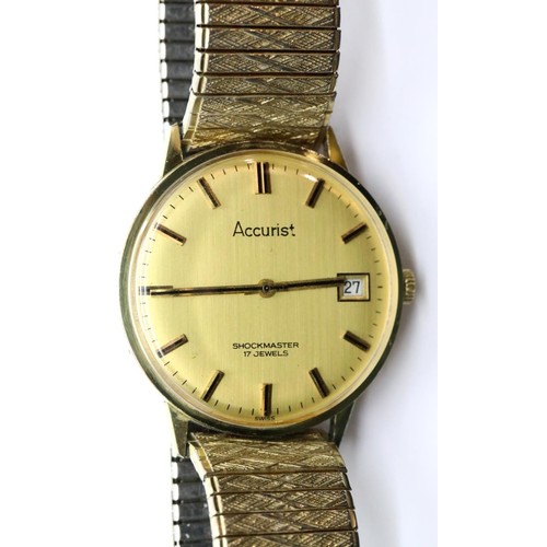 1091 - Gents Accurist vintage gold plated wristwatch. P&P Group 1 (£14+VAT for the first lot and £1+VAT for... 