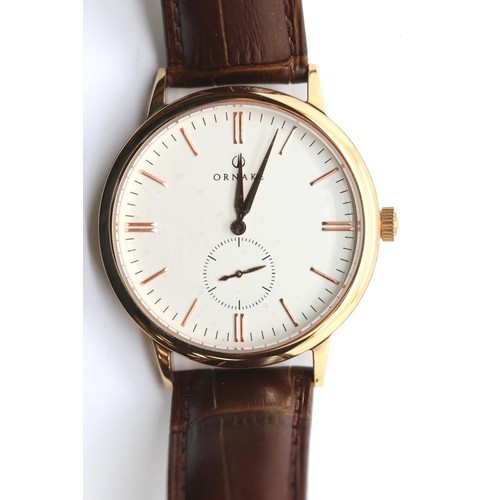 1099 - Boxed Ornake gents wristwatch, gold plated with white face and Japanese Miyota movement.  P&P Group ... 