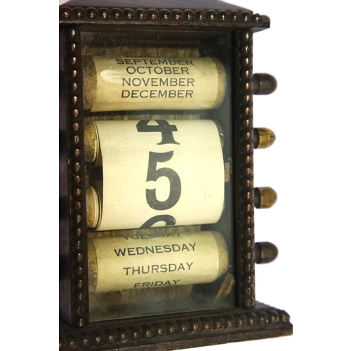 1282 - Oak cased 1940's perpetual calendar, H: 15 cm. P&P Group 2 (£18+VAT for the first lot and £3+VAT for... 