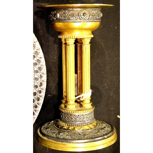 1384 - Late Victorian comport with crystal bowl on gilt bronze stand, H: 22 cm. P&P Group 3 (£25+VAT for th... 