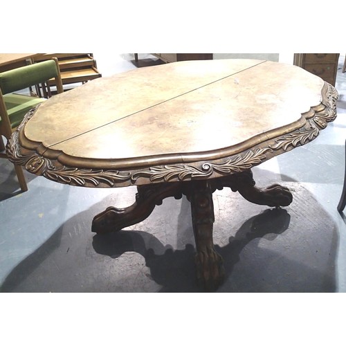 1703 - Large tilt top walnut breakfast table with carved acanthus leaf edging and carved four leg pedestal ... 