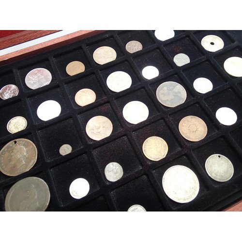 1199 - Coin collection in and Wooden box and trays to include World, Tokens, Silver, Ancient, Hammered and ... 