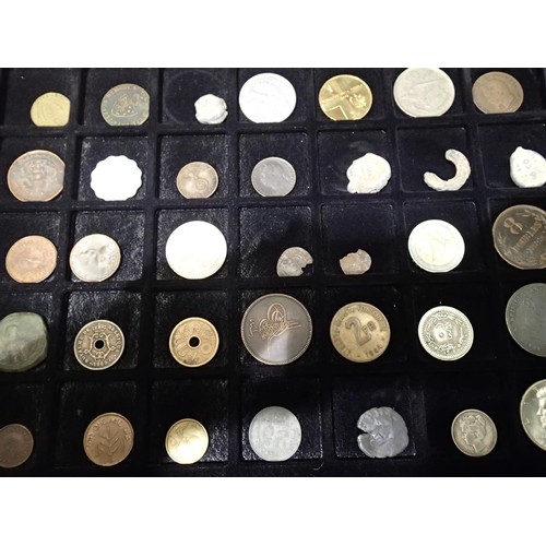 1199 - Coin collection in and Wooden box and trays to include World, Tokens, Silver, Ancient, Hammered and ... 