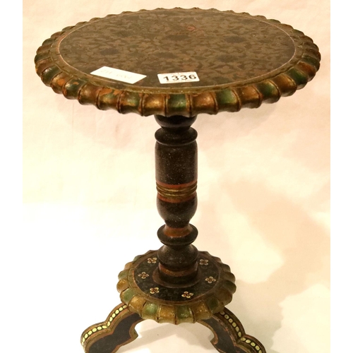 1336 - Small circular scalloped edge painted table. P&P Group 2 (£18+VAT for the first lot and £3+VAT for s... 