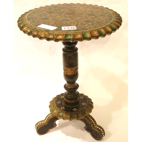 1336 - Small circular scalloped edge painted table. P&P Group 2 (£18+VAT for the first lot and £3+VAT for s... 