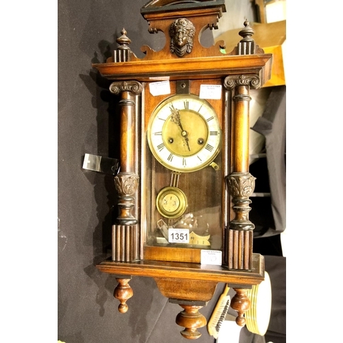 1351 - Antique mahogany cased wall clock. Not available for in-house P&P