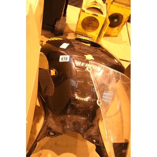 599 - Modern fiberglass Honda Viper motorcycle tank cover and a matching fairing screen. Not available for... 