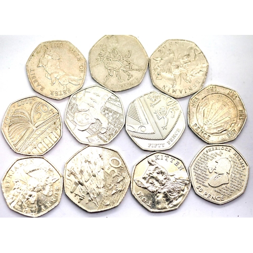 1243 - Eleven mixed 50p pieces including Beatrix Potter, Olympics and D Day. P&P Group 1 (£14+VAT for the f... 