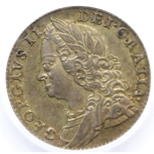 1228 - Slabbed George III 1757 sixpence. P&P Group 1 (£14+VAT for the first lot and £1+VAT for subsequent l... 