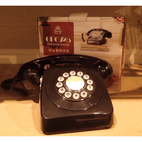 60 - Black retro push button phone replica of the 1970s GPO746 classic phone with authentic bell ring, co... 