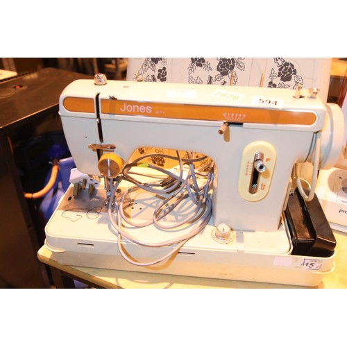 594 - Jones 674 electric sewing machine with power lead (unchecked). Not available for in-house P&P
Condit... 