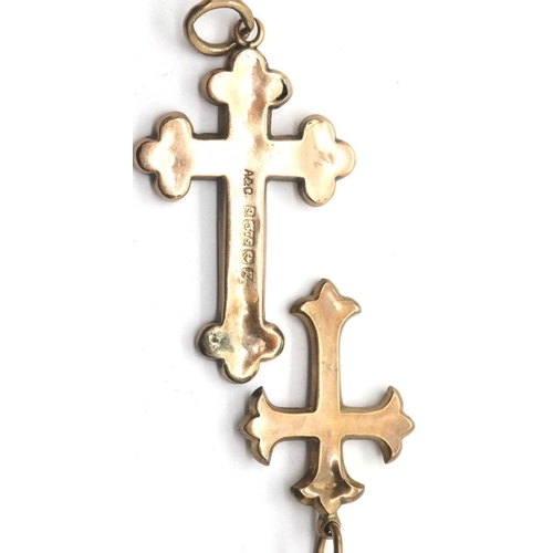 1001 - 9ct gold crucifix pendant and a further unmarked example, combined 2.5g, largest H: 34mm. P&P Group ... 