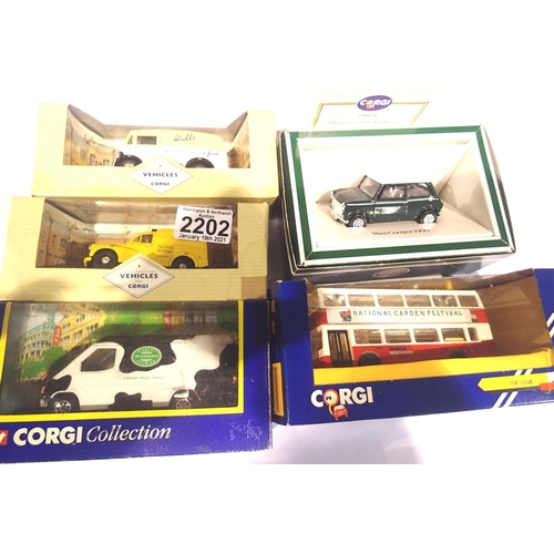 2202 - Five Corgi Classics vehicles; Mini Cooper, Wiseman Dairies, Metro Bus etc. P&P Group 1 (£14+VAT for ... 