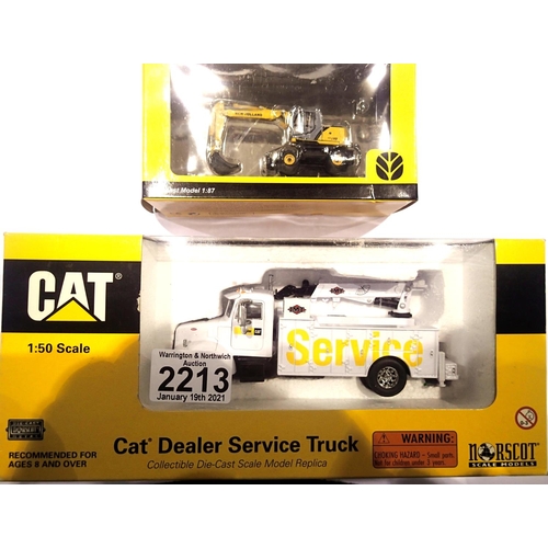 2213 - Norscot 1:50 scale Cat dealer service truck and a New Holland shovel loader. P&P Group 1 (£14+VAT fo... 