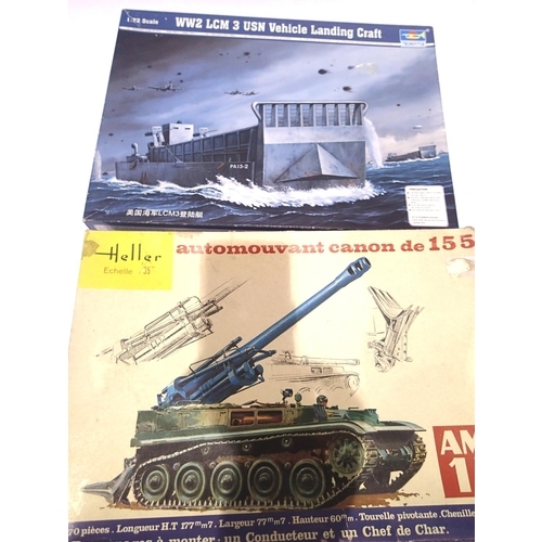 2305 - Trumpeter 1/72 scale WWII landing craft plastic kit and Heller 1/35 scale AMX 13 with 155 gun. P&P G... 