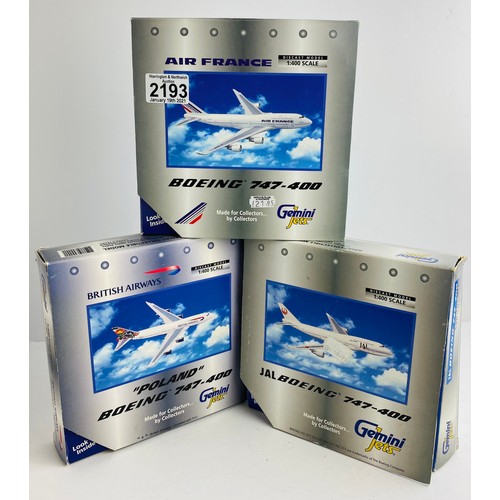 2193 - 3x Gemini Jets 1:400 Scale Aircraft Diecast Model Aircraft - In Boxes (ALL WHEELS PRESENT & OK) P&P ... 