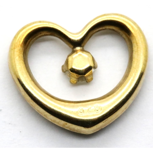 1067 - 9ct gold heart pendant set with a single white stone, 0.5g, L: 14 mm. P&P Group 1 (£14+VAT for the f... 