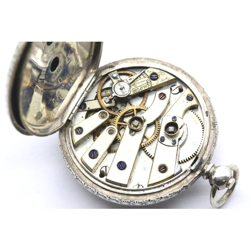 1094 - Ladies presumed silver fob watch, with key, D: 37 mm, 38.5g. P&P Group 1 (£14+VAT for the first lot ... 