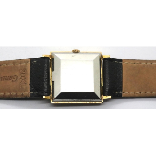 1098 - 1960s square 9ct gold gents Omega Automatic wristwatch on a leather strap with steel back. P&P Group... 