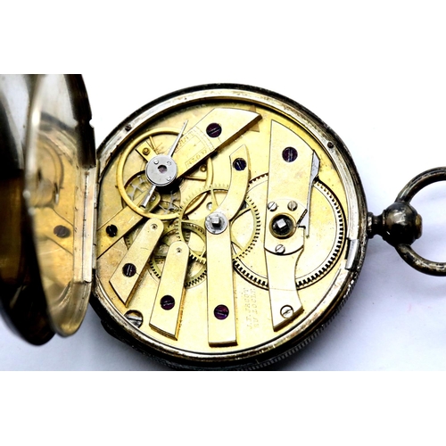 1104 - White metal key wind Continental pocket watch by JF Jacot. P&P Group 1 (£14+VAT for the first lot an... 