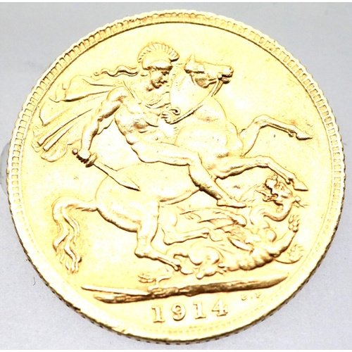 1168 - George V 1914 full sovereign. P&P Group 1 (£14+VAT for the first lot and £1+VAT for subsequent lots)