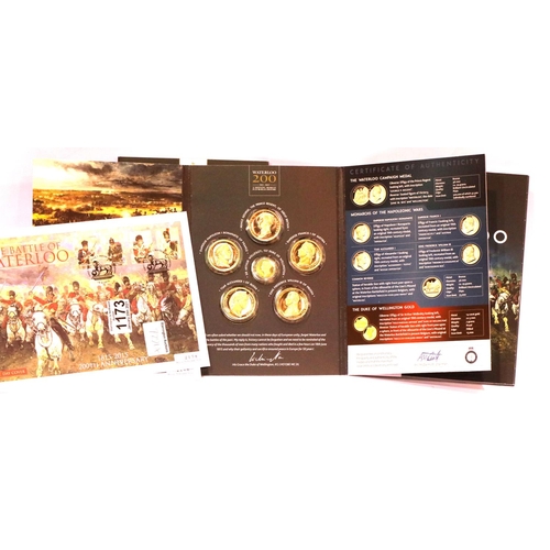 1173 - Waterloo coins including a full set with 14ct gold proof and other coins including silver with three... 