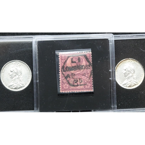 1190 - Two different Queen Victoria 1889 sixpences and stamp set. P&P Group 2 (£18+VAT for the first lot an... 