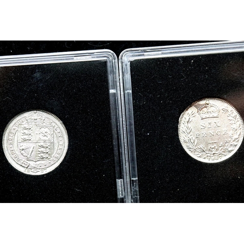 1190 - Two different Queen Victoria 1889 sixpences and stamp set. P&P Group 2 (£18+VAT for the first lot an... 