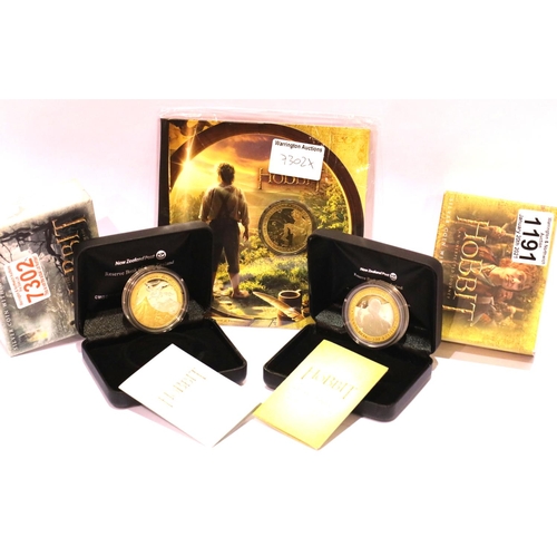 1191 - Two boxed Hobbit limited edition silver coins and a NZ$1 Hobbit coin. P&P Group 2 (£18+VAT for the f... 